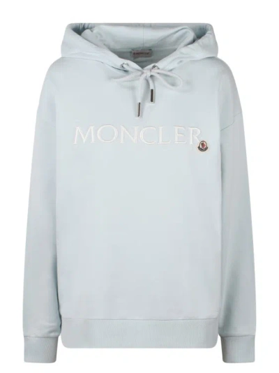 Moncler Embroidered Logo Hoodie In Blue