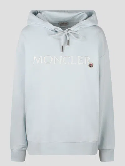 Moncler Embroidered Logo Hoodie In Blue