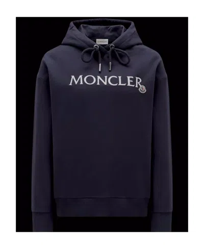 Moncler Embroidered Logo Hoodie In Cobalt Blue