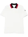 Moncler Cotton Polo With Black And Red Collar In White
