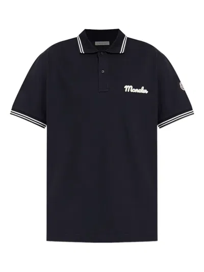 Moncler Embroidered-logo Polo Shirt In Black