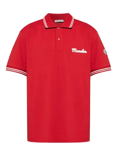 Moncler Embroidered-logo Polo Shirt In Red