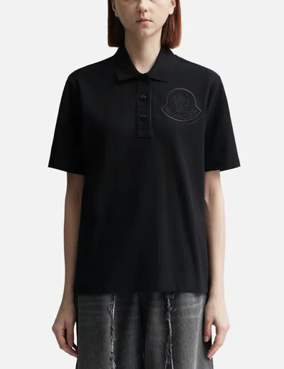 Moncler Embroidered Logo Polo Shirt In Black