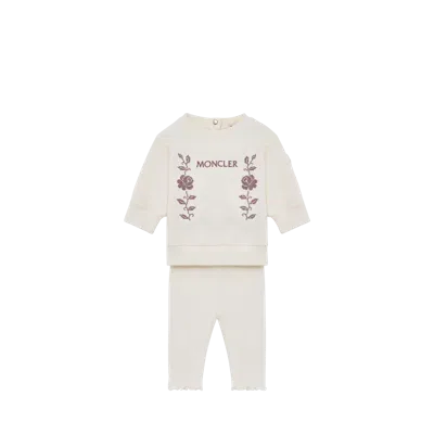 Moncler Kids' Embroidered Logo Stretch Cotton Fleece Set, Girls, White, Size: 3y In Gray
