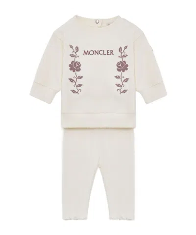 Moncler Embroidered Logo Stretch Cotton Fleece Set In White