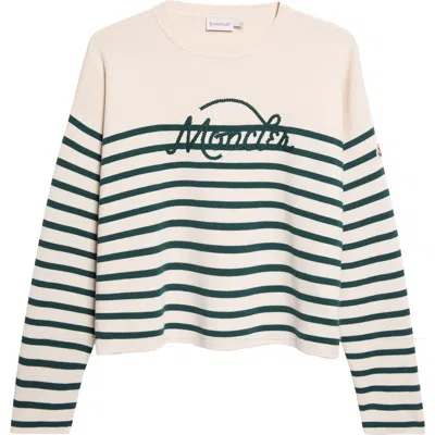 Moncler Embroidered Logo Stripe Virgin Wool Sweater In Multi