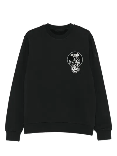 Moncler Embroidered Logo Sweatshirt In Black