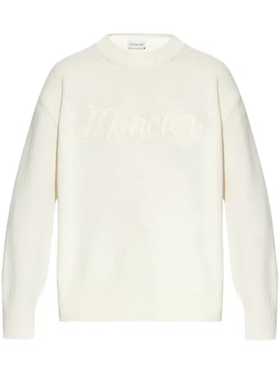Moncler Embroidered-logo Sweatshirt In White