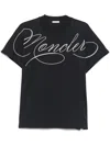 Moncler Embroidered Cursive Logo T-shirt In Blue