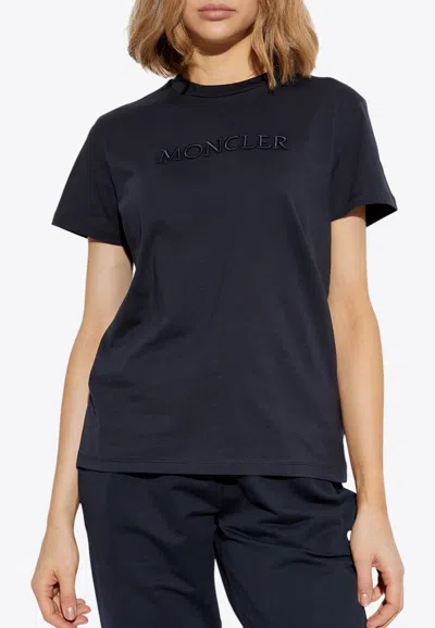 Moncler Embroidered Logo T-shirt In Blue