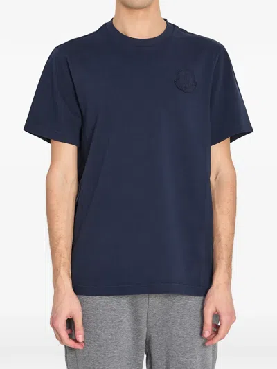 Moncler Short Sleeves Heavy Combed Cotton Jersey T-shirt In Blue