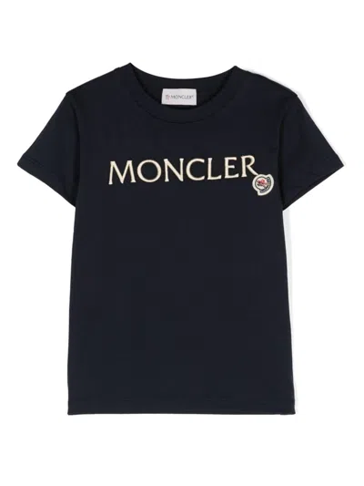 Moncler Kids' T-shirt Logo Ricamato In Blue