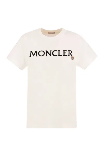 Moncler Logo Embroidered Cotton T-shirt In White