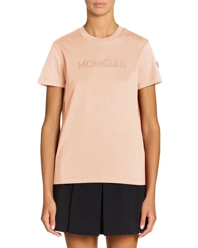 Moncler Embroidered Logo Tee In Neutral