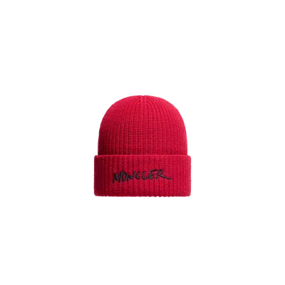 Moncler Kids' Embroidered Logo Wool & Cashmere Blend Beanie, Boys, Red, Size: M
