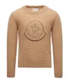 Moncler Embroidered Logo Wool Blend Jumper In Brown