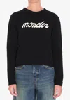 Moncler Embroidered Logo Wool Blend Sweater In Black