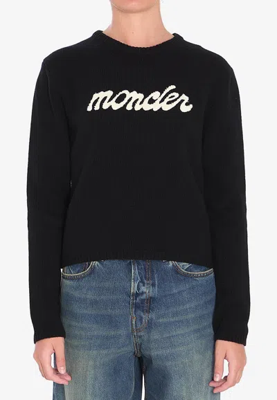 MONCLER EMBROIDERED LOGO WOOL-BLEND SWEATER