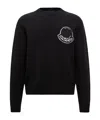 Moncler Wool Logo Sweater With Ribbed Crew Neck In Black