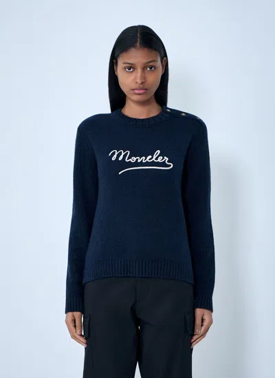 Moncler Embroidered Logo Wool Sweater In Black