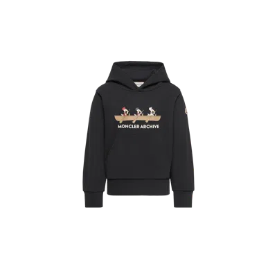 Moncler Kids' Sweat À Capuche En Coton Avec Logo Monduck Brodé, Garçons, Bleu, Taille: 10a In Black