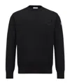 Moncler Embroidered Monogram Cotton Crewneck Sweater In Black