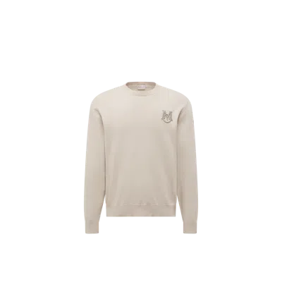MONCLER EMBROIDERED MONOGRAM COTTON JUMPER, MEN, BEIGE, SIZE: XXL
