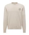 Moncler Cotton Pullover With Crew Neck And Embroidery In Gray