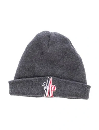 Pre-owned Moncler Embroidered Patch Beanie In Gray