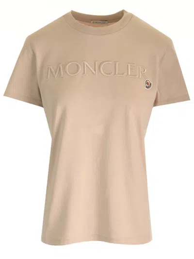 Moncler Embroidered Signature T-shirt In Beige