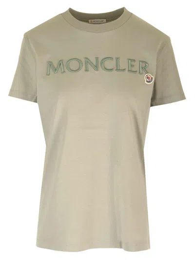 Moncler Embroidered Signature T-shirt In Grey