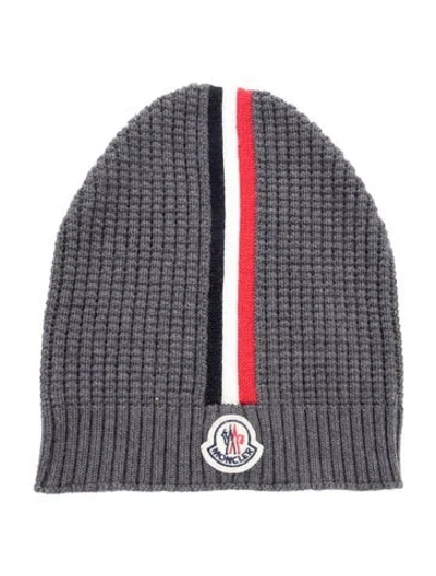 Pre-owned Moncler Embroidered Striped Beanie In Grey