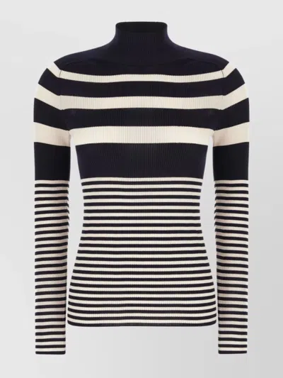 Moncler Extrafine Virgin Wool Turtleneck Sweater In Blu Bianco