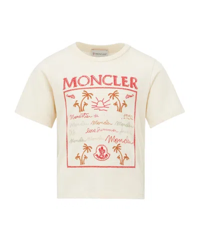 Moncler Embroidered T-shirt In Nude