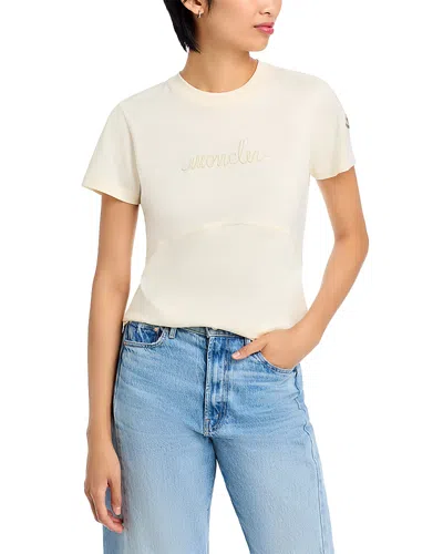 Moncler Embroidered Tee In Natural