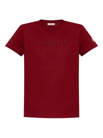 Moncler Embroidered Tonal Logo Cotton T-shirt Clothing In Red