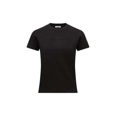 MONCLER EMBROIDERED TONAL LOGO COTTON T-SHIRT, WOMEN, BLACK, SIZE: XS