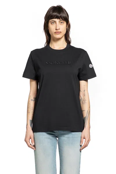 Moncler Embroidered Tonal Logo Cotton T-shirt In Black
