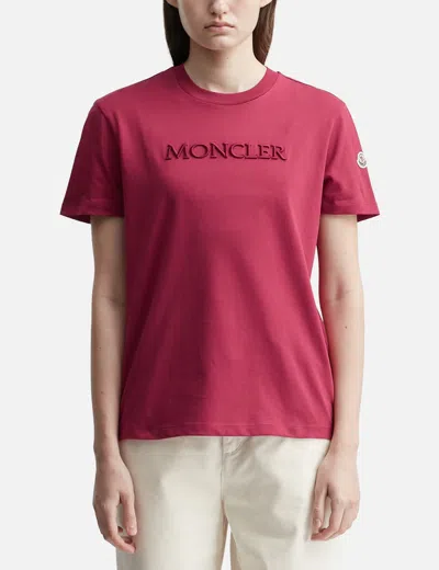 Moncler Embroidered Tonal Logo Cotton T-shirt In Burgundy
