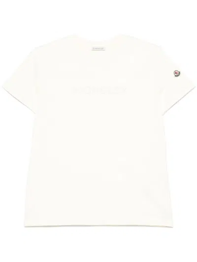 Moncler Embroidered Tonal Logo Cotton T-shirt Clothing In White