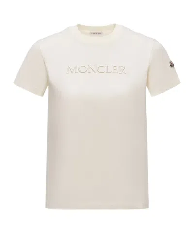 Moncler Embroidered Tonal Logo Cotton T-shirt In Gray