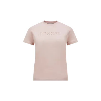 MONCLER EMBROIDERED TONAL LOGO COTTON T-SHIRT, WOMEN, PINK, SIZE: XL