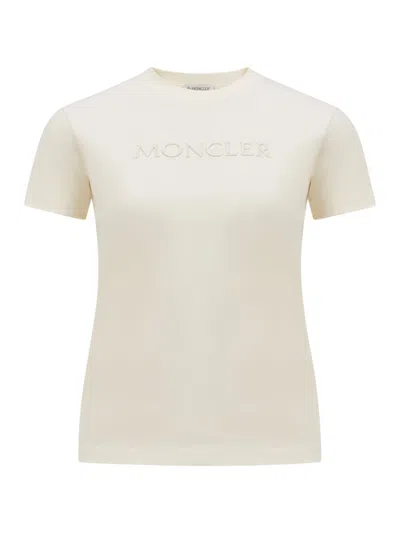 Moncler Women's Embroidered Tonal Logo Cotton T-shirt In White