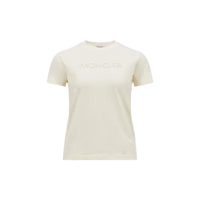 MONCLER EMBROIDERED TONAL LOGO COTTON T-SHIRT, WOMEN, WHITE, SIZE: XS
