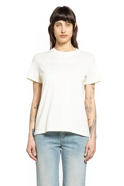 Moncler Embroidered Tonal Logo Cotton T-shirt In Neutral
