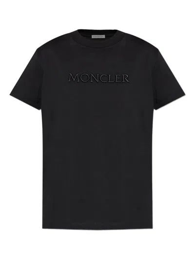 Moncler Embroidered Tonal Logo Cotton T-shirt In White