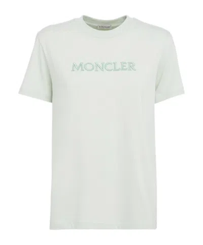Moncler Embroidered Tonal Logo Cotton T-shirt In Green