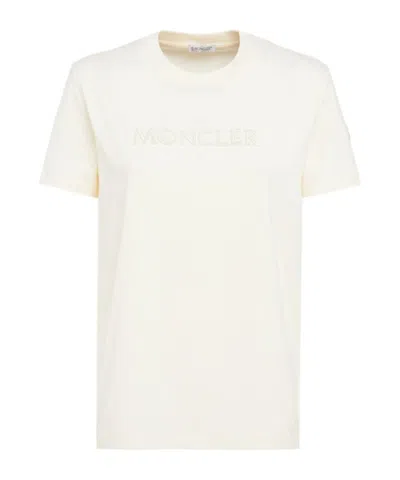 Moncler Embroidered Tonal Logo Cotton T-shirt In White