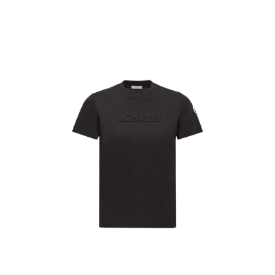 Moncler Women Embroidered Tonal Logo Cotton T-shirt Black