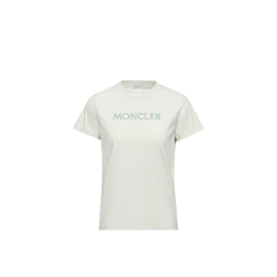 Moncler T-shirt En Coton À Logo Brodé Ton Sur Ton, Femme, Vert, Taille: S In Green